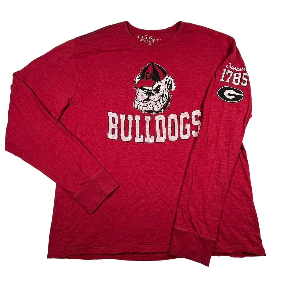 Colosseum Georgia Bulldogs T-Shirt Mens 2XL Red Long Sleeve Cotton Slub Graphic